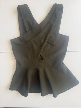 Charlotte Russe Textured Olive Green Peplum Cross-Front Top